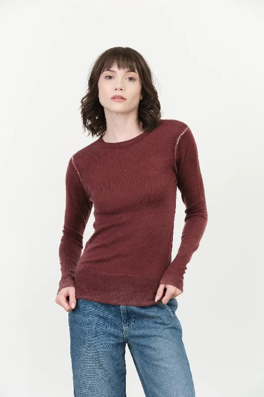 Printed Crew Sweater in Mocha Spandex Rayon Corduroy
