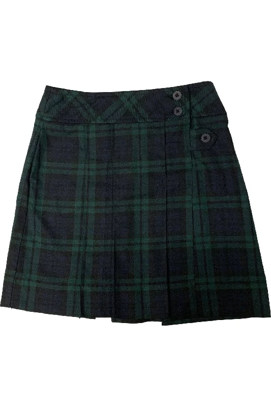 Green & Navy Plaid Mock Wrap Skirt leather skirt sleek