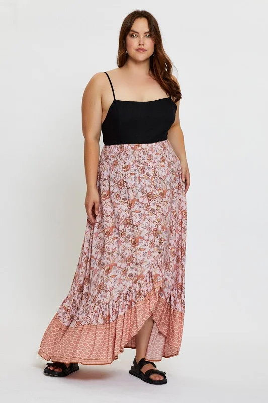 Boho Print Maxi Skirt High-low corduroy skirt textured