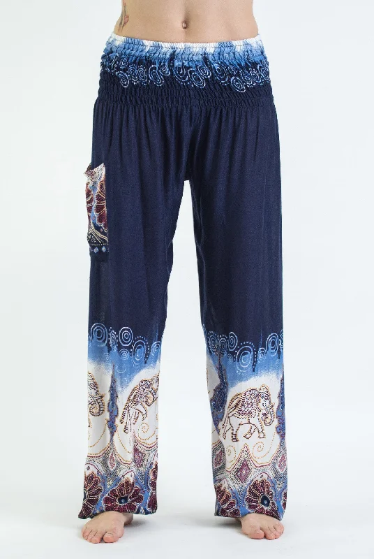 Unisex Solid Top Elephant Harem Pants in Blue Elegant Trouser Pants