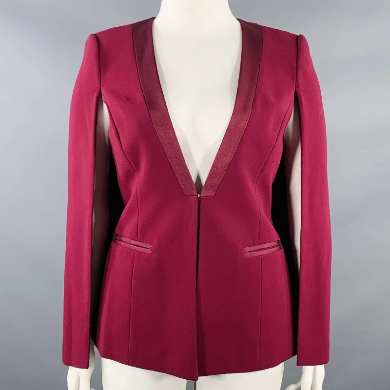 TED BAKER Size L Burgundy Polyester Blend Eye Hook Cape Jacket Blazer Jersey Jacket Tulle Jacket Batik Jacket