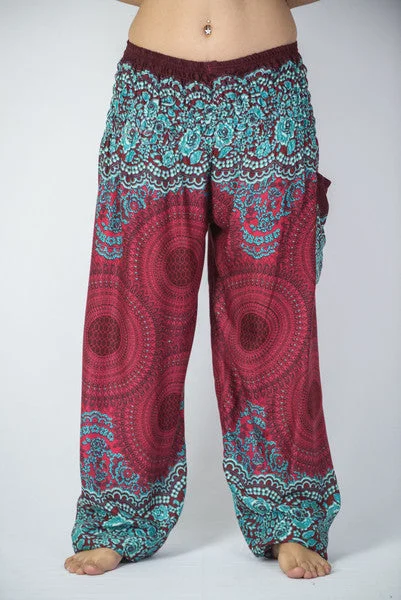 Unisex Geometric Mandalas Harem Pants in Red Slim-Fit Leggings