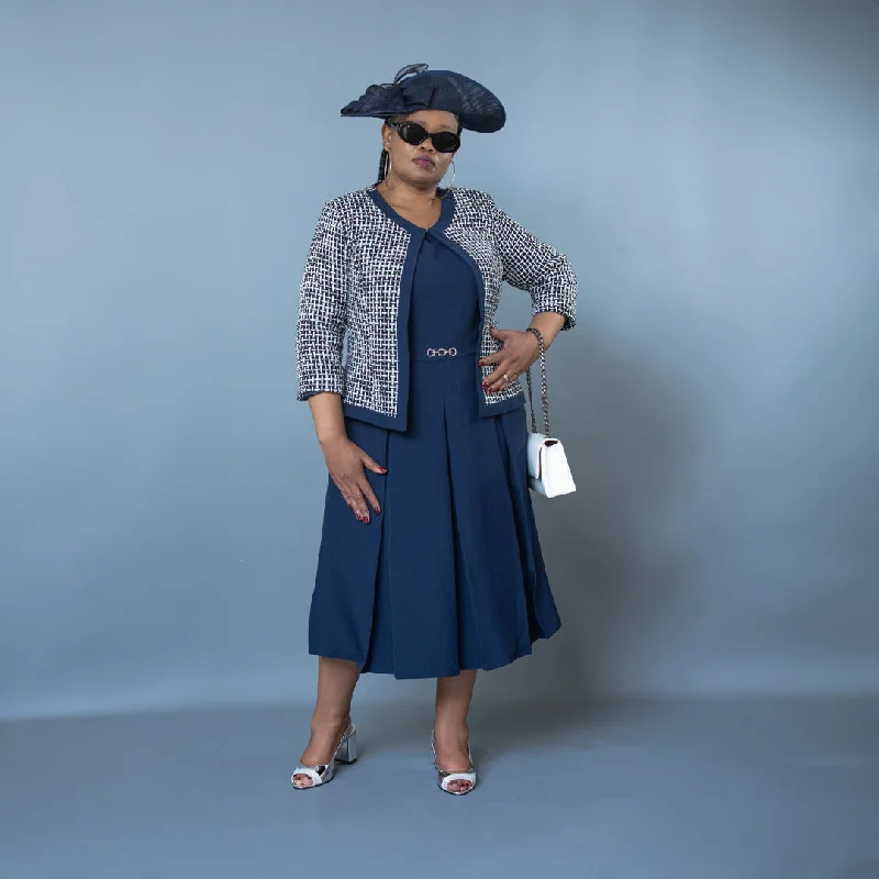 Elegant Navy Dress & Jacket for Moms: Perfect for Church & Special Occasions Fleece Fabric Down Fabric Feather Fabric