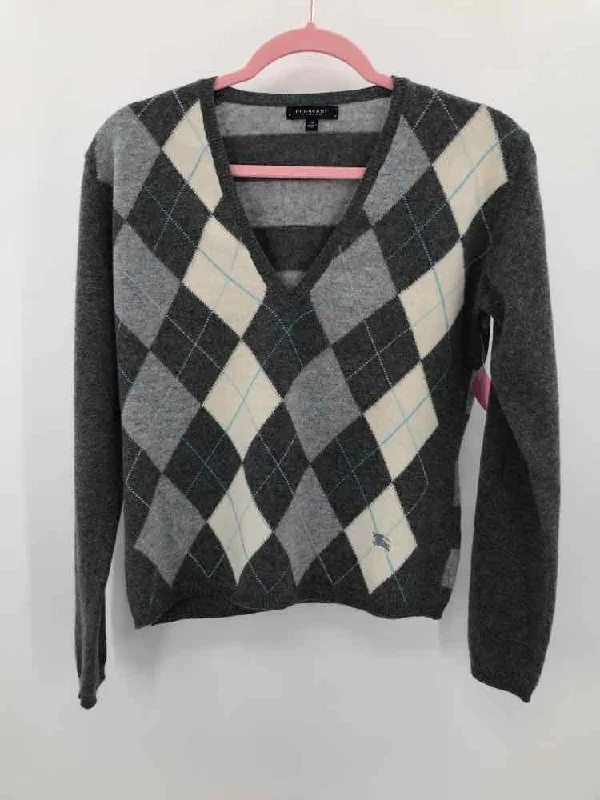 Pre-Owned Burberry Grey Size Medium Sweater Print Jacquard Patchwork