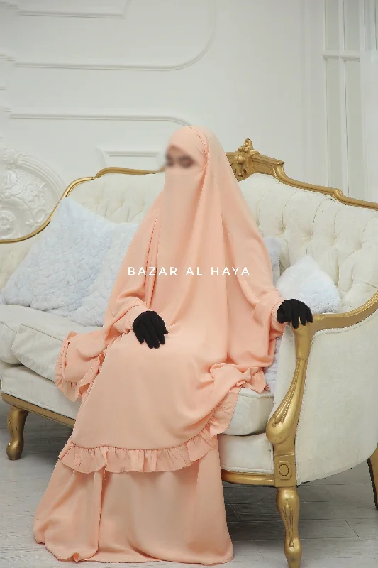 Ibadah Light Peach Two-piece Jilbab with Skirt, Haj, Umrah Garment & Prayer Set denim skirt durable