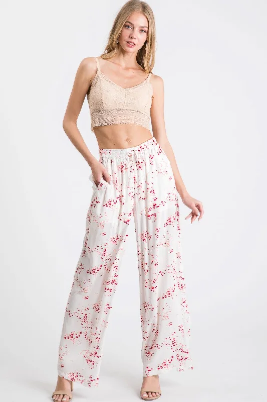 APRICOT ELASTIC WAIST SLANT POCKET WOVEN PANTS SO3390P Trendy Wide-Leg Pants