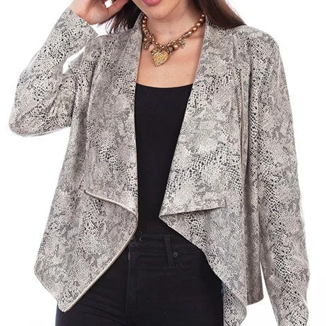 Scully Women's Drape Cross Over Jacket-Beige Snake Mesh Jacket Canvas Jacket Denim Jacket