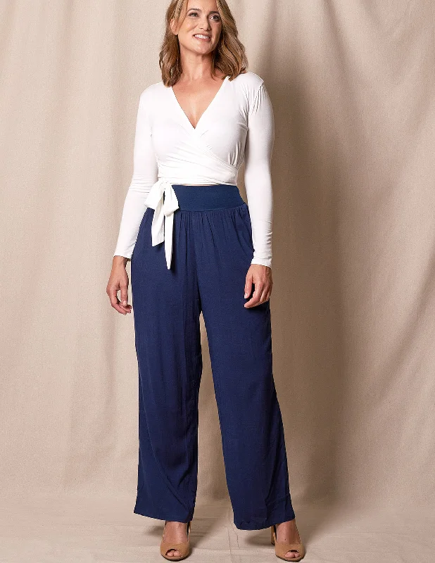 Linen / Bamboo Soft Waist Pants -  Indigo Comfortable Jogging Pants
