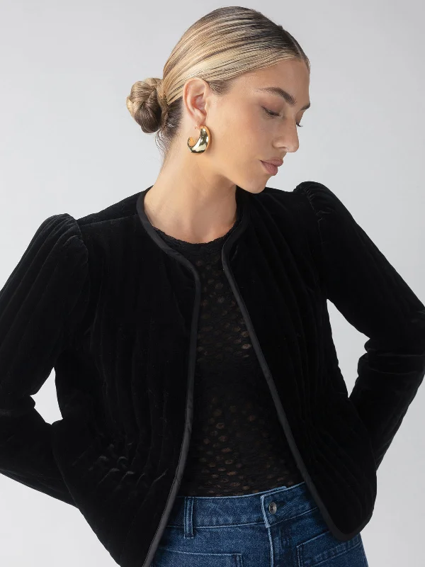 Quilted Velvet Jacket Black Tiered Jacket Buttoned Jacket Zippered Jacket