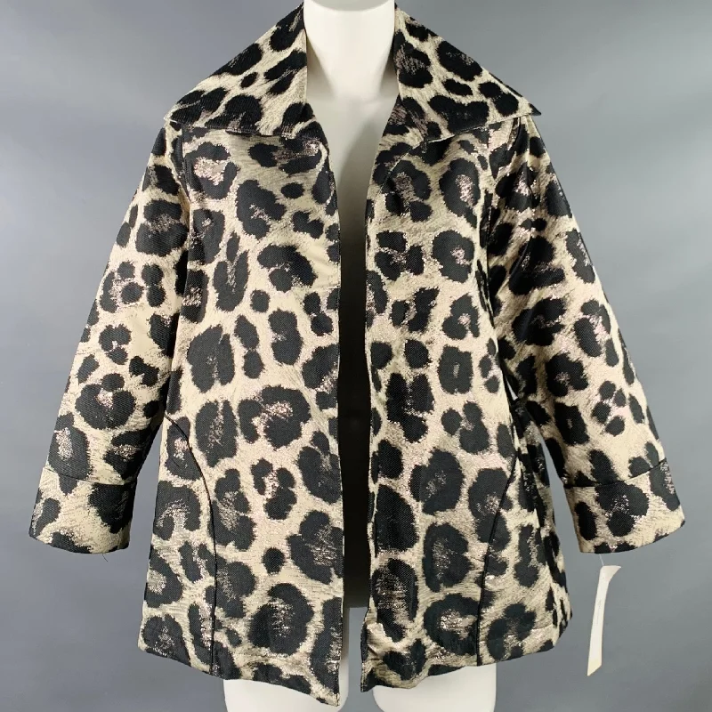 CAROLINE ROSE Size M Black Silver Polyester Blend Animal Print Jacket Zippered Jacket Buttoned Jacket Snapped Jacket