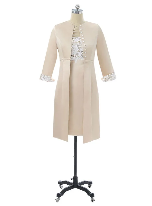 Champagne Satin Mother Of The Bride Dresses Sheath Knee Length With Jacket Wool Jacket Cashmere Jacket Tweed Jacket Champagne Satin Mother Of The Bride Dresses Sheath Knee Length With Jacket Wool Jacket Cashmere Jacket Tweed Jacket