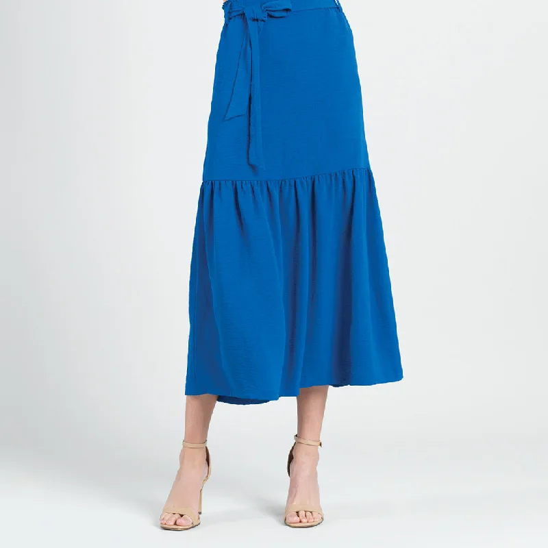 Soft Textured Rayon - Tie Waist Tiered Maxi Skirt - Cobalt - Final Sale! denim skirt fashionable
