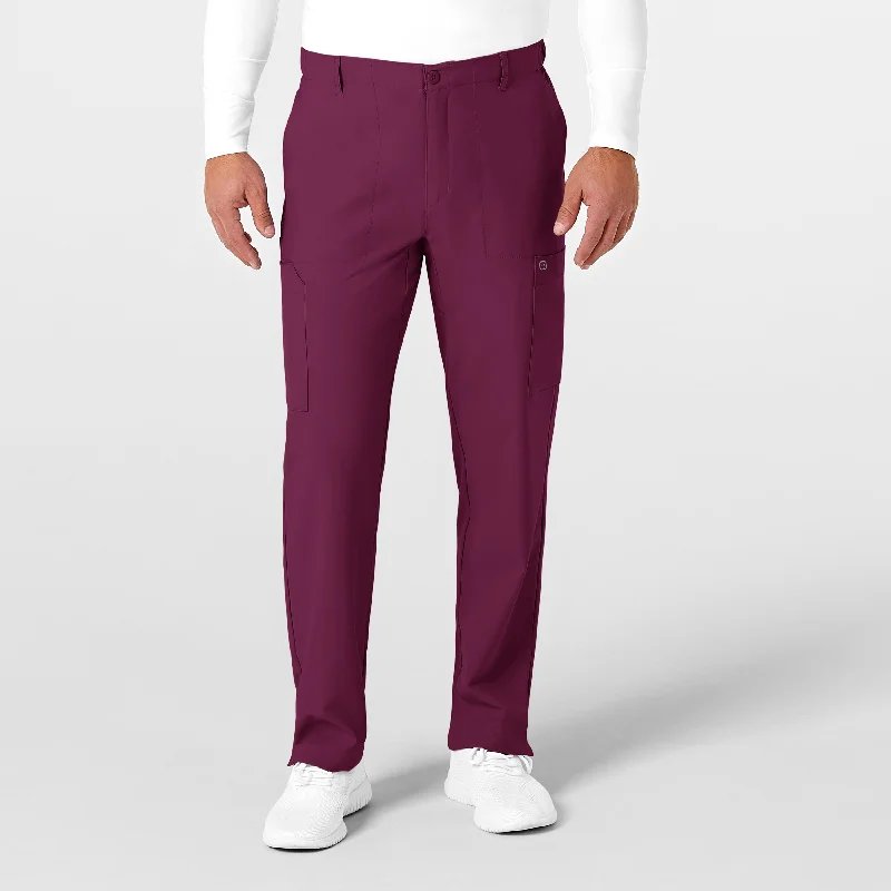 W123 Men's Flat Front Cargo Scrub Pant - Wine High-Waist Jogger Pants