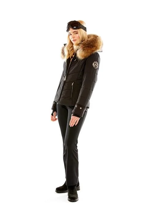 M. Miller Christina Black Quilted Jacket With Natural Finn Racoon ON SALE! Zippered Jacket Buttoned Jacket Snapped Jacket