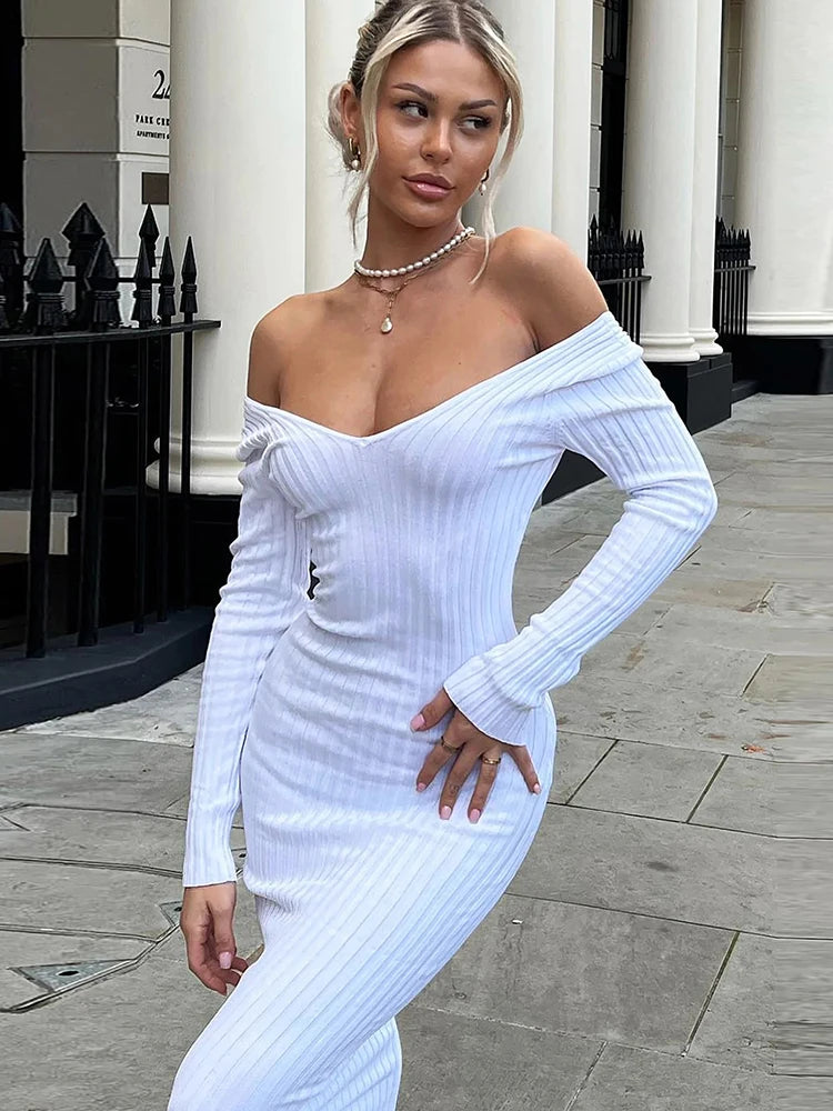 Advbridge Spring Knitted Dress Women V-Neck Long Sleeve Bodycon Sweater Dresses Basic Elastic Casual Skinny Vestidos Black Oversized Loose Flowy