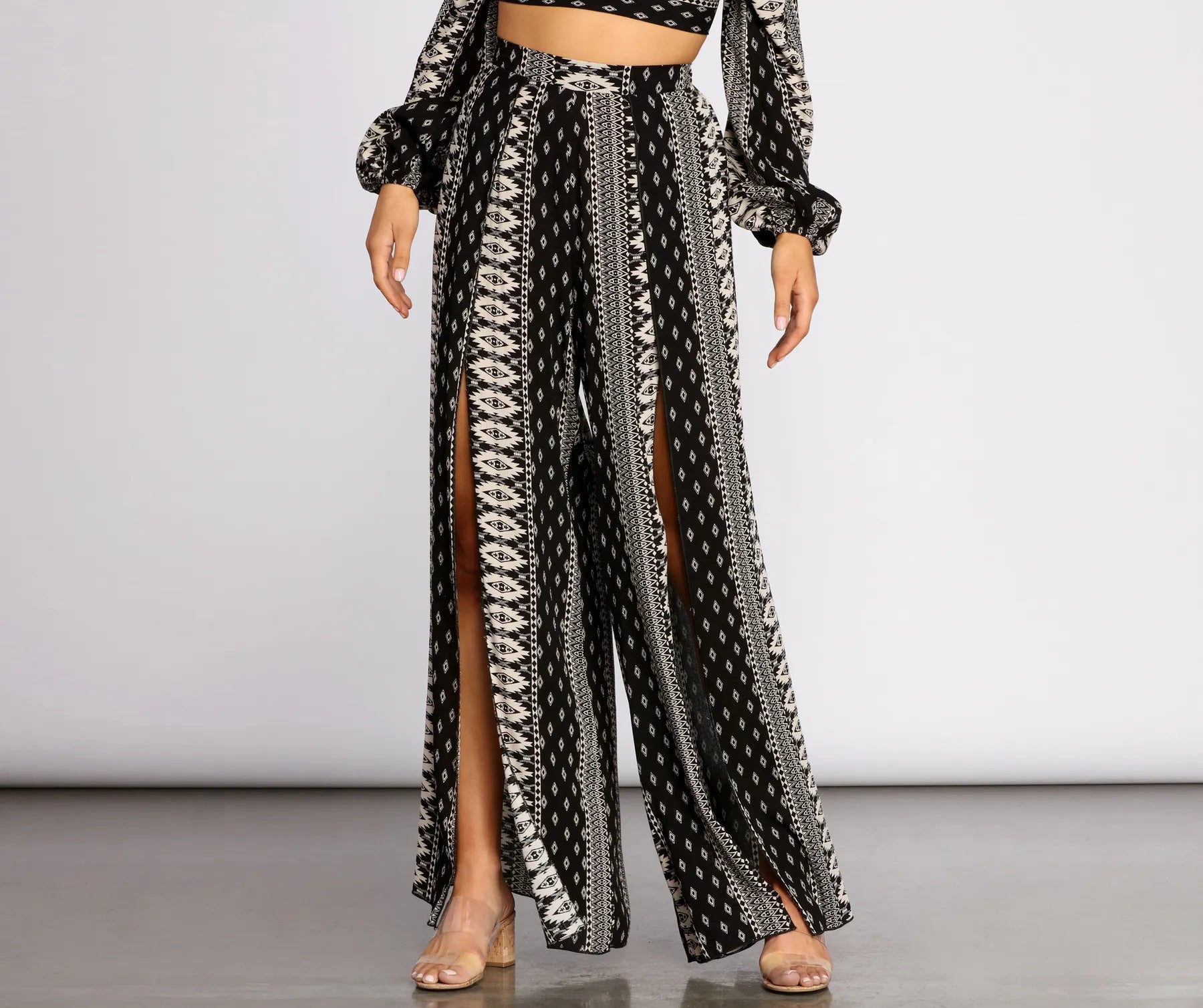 Boho Flow Front Slit Wide Leg Pants Lightweight Linen Pants