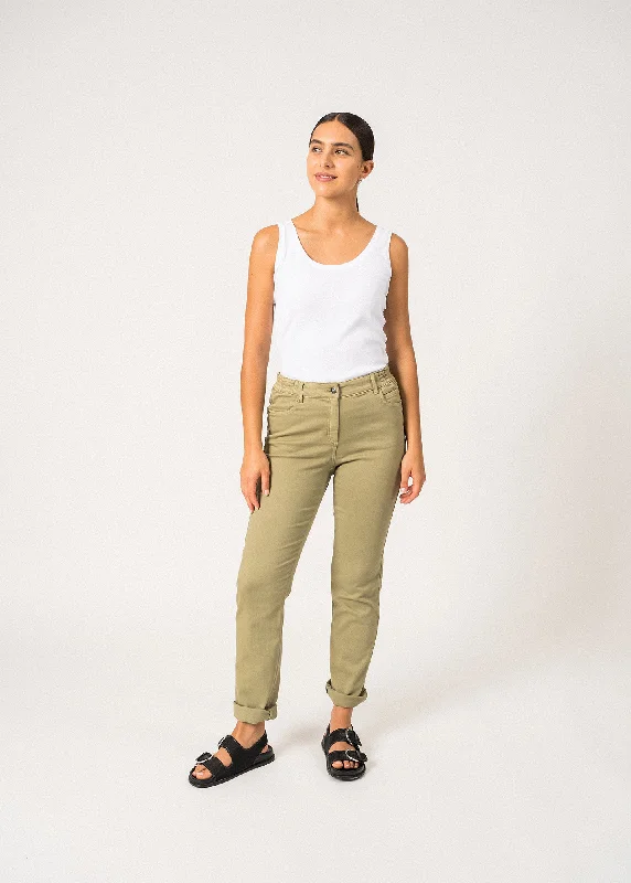 Patricia straight pants - elastic waist, in cotton stretch (AMANDIER) Slim-Fit Khaki Pants