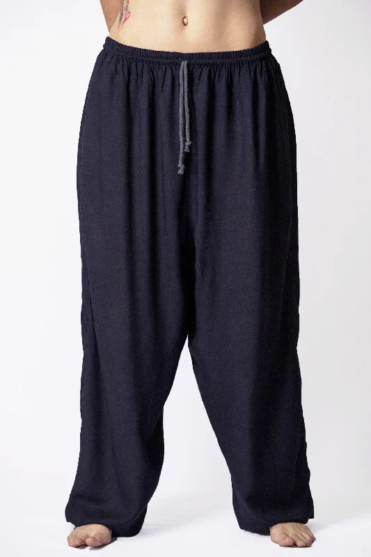 Unisex Solid Color Drawstring Pants in Black Casual Plaid Pants
