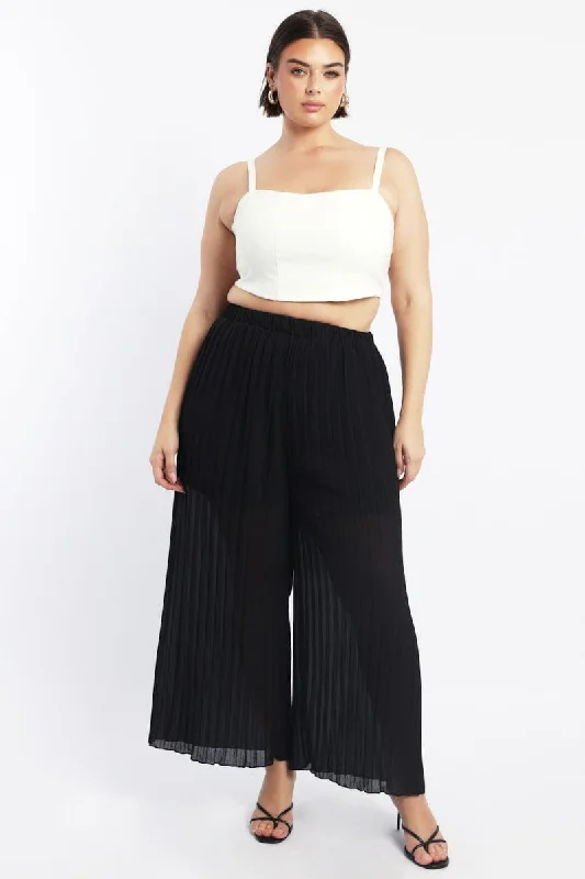 Black Pleat Wide Leg Pants Modern Bootcut Pants