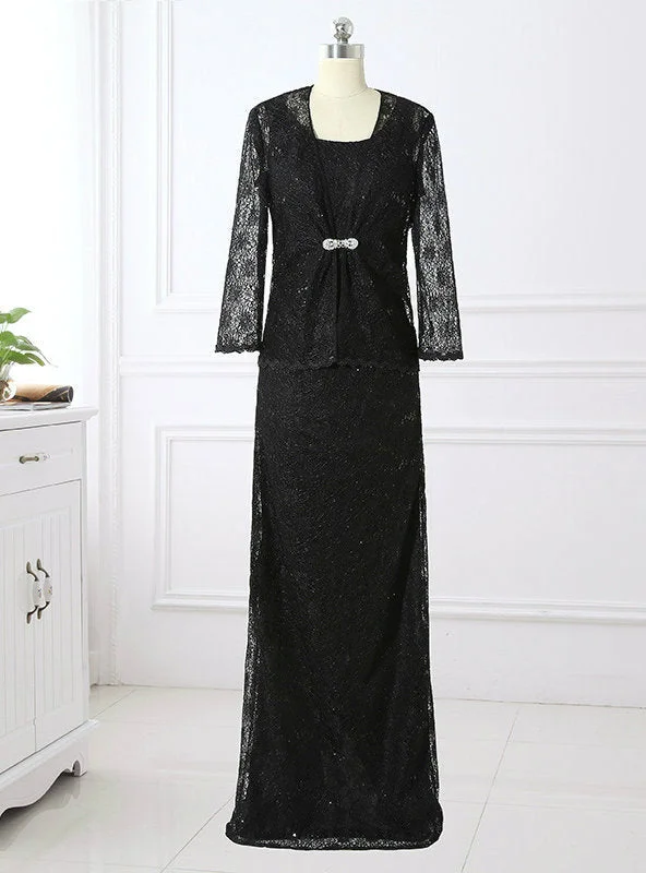 Fashion 2 Piece Vintage Black Lace Mother of the Bride Dresses with Jacket Zip Front Button Front Snap Front Fashion 2 Piece Vintage Black Lace Mother of the Bride Dresses with Jacket Zip Front Button Front Snap Front