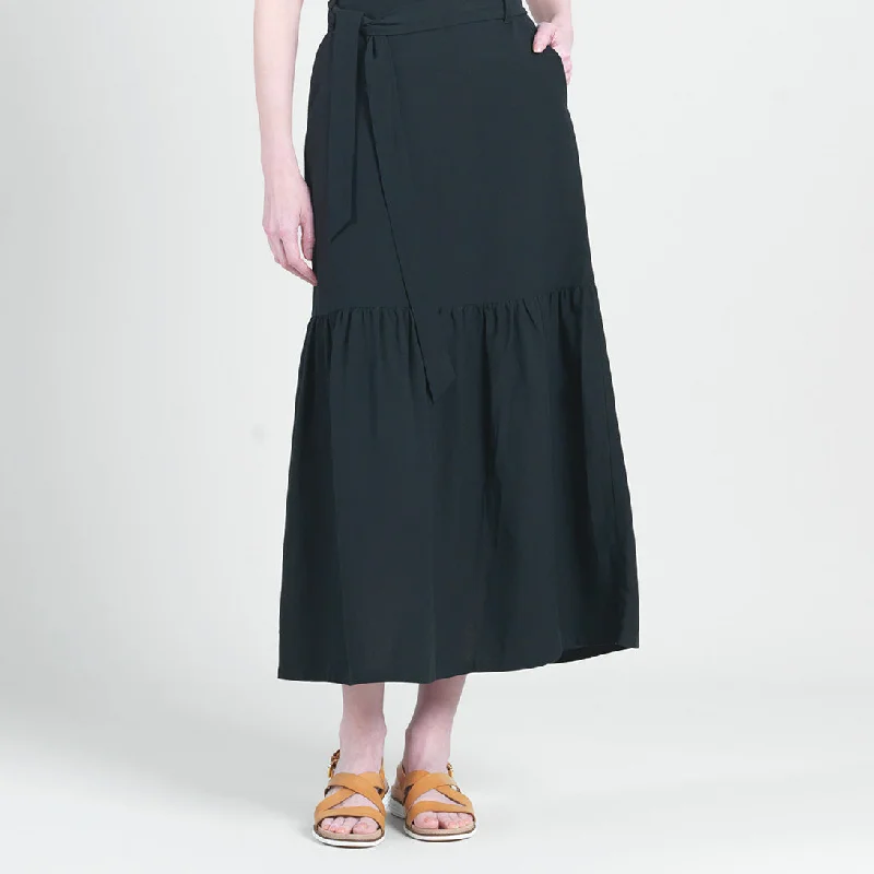 Linen Knit - Tie Waist Tiered Maxi Skirt - Black - Final Sale! corduroy skirt durable
