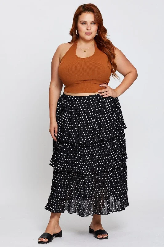Geo Print High Waist Frill Tiered Midi Skirt chiffon skirt airy