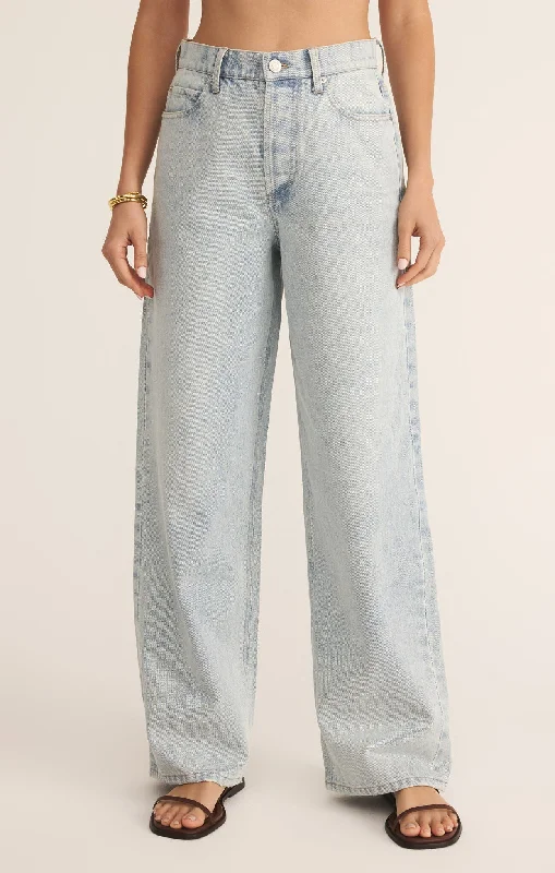 Lou Denim Pant Faded Indigo Comfy Zip-Up Pants