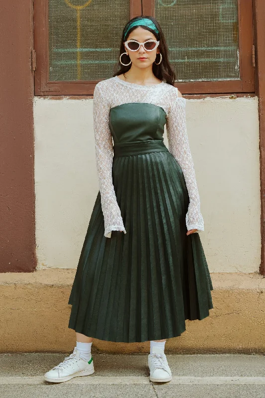 Lattino Green Leather Skirt linen skirt light