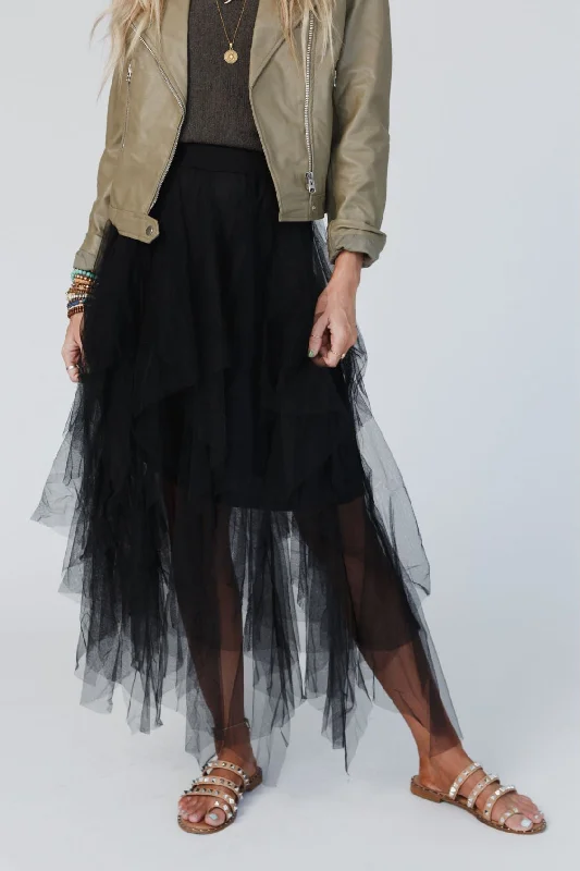 Boho Ballerina Skirt - Black linen skirt relaxed