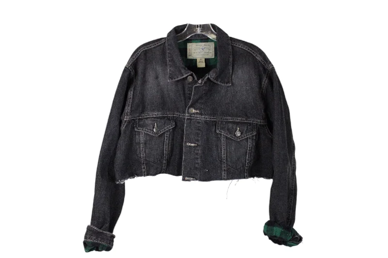 RedHead Black Wash Denim Distressed Crop Jean Jacket | M Hoodie Zip-Up Jacket Button-Up Jacket