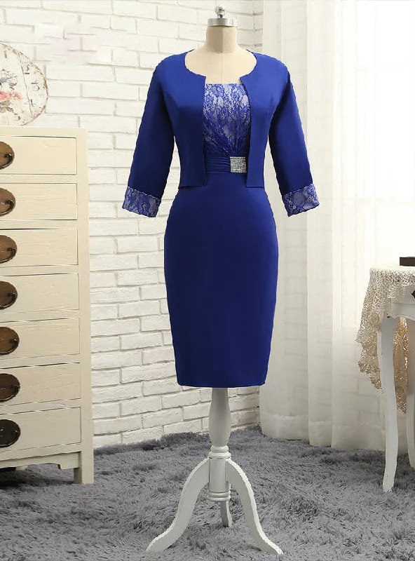 Simple Royal Blue Mother Of The Bride Dresses Sheath With Jacket Cardigan Sweater Pullover