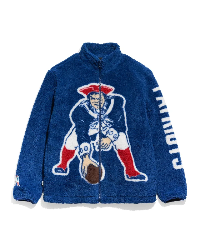 New England Patriots Big Logo Sherpa Jacket Notch Collar Peter Pan Collar Cowl Neck