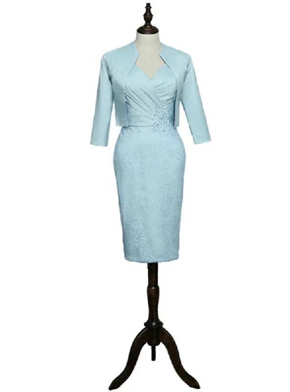 Knee Length With Jacket Blue Sheath Mother Of The Bride Dresses Toggled Jacket Drawstring Jacket Belted Jacket