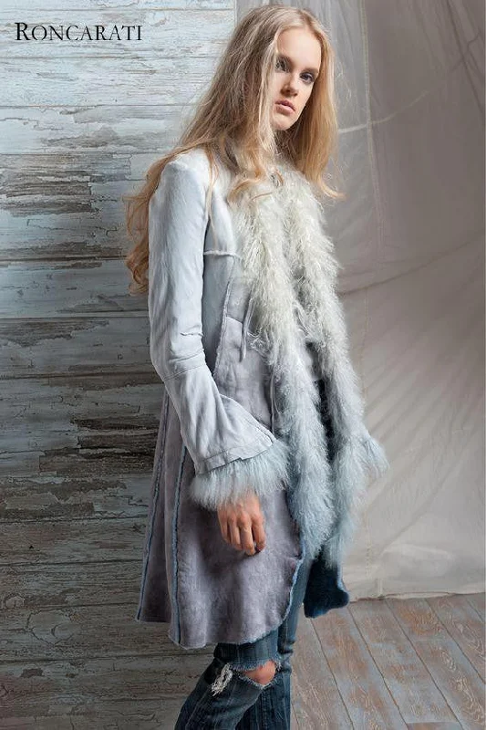 RONCARATI DIXIE Italian Jacket Curly Mongolian Trim in Ice Degrade Nylon Jacket Polyester Jacket Spandex Jacket