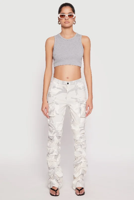 Camouflage Stacked Cargo Pants Comfortable Jogger Trousers