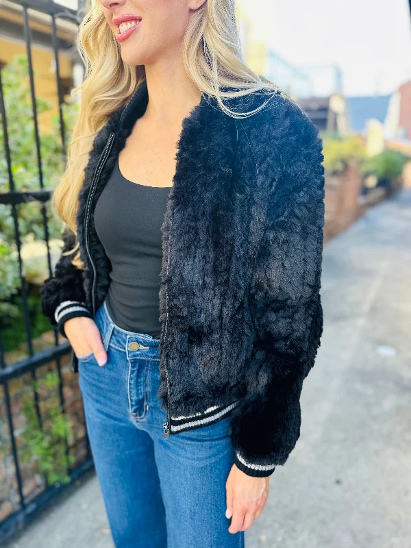Dallas Faux Fur Jacket- Black Insulated Jacket Fitted Jacket Loose Jacket