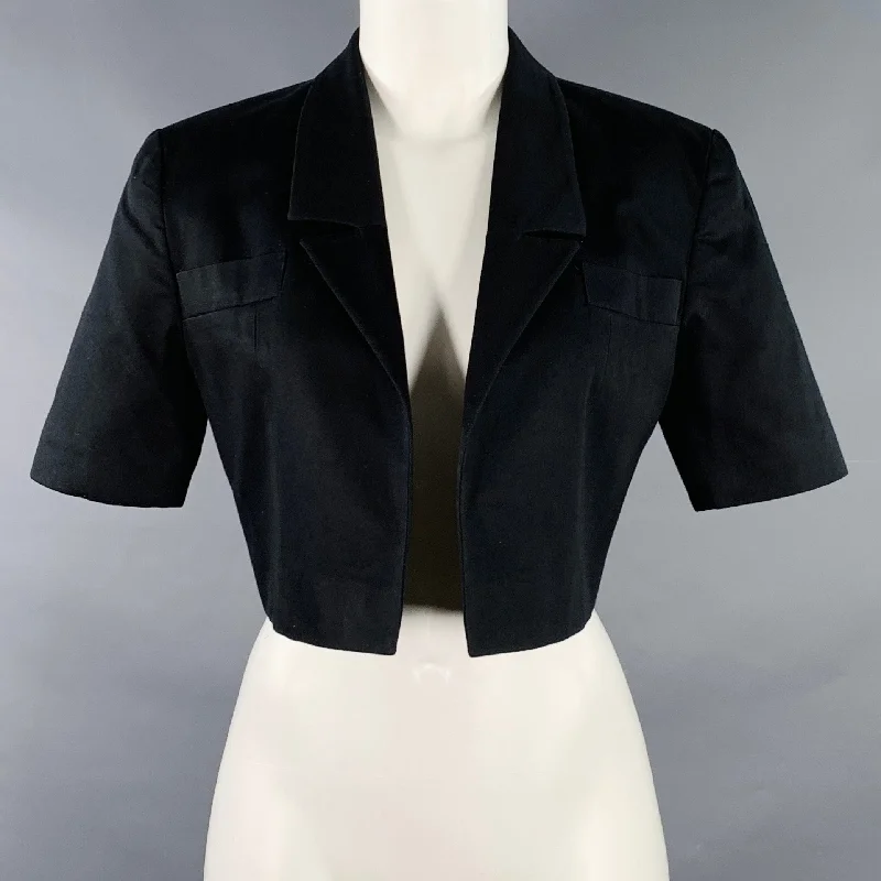 LOUIS FERAUD Size 4 Black Cotton Cropped Jacket Blazer Trench Coat Raincoat Waterproof Jacket