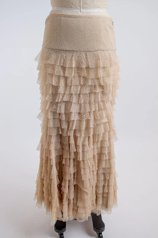 Ivory Long Ruffle Broom Skirt lace skirt romantic