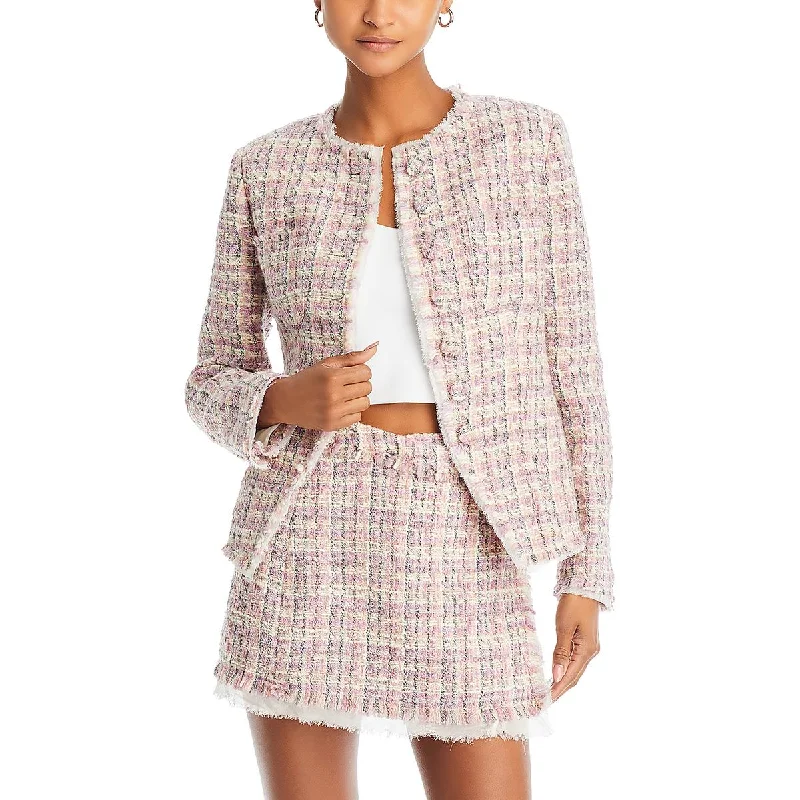 LoveShackFancy Womens Wool Blend Tweed Soft Shell Jacket Satin Jacket Silk Jacket Chiffon Jacket