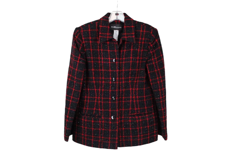 Sag Harbor Black Red Plaid Sparkle Jacket | 6 Petite Chenille Fabric Brocade Fabric Lace Fabric