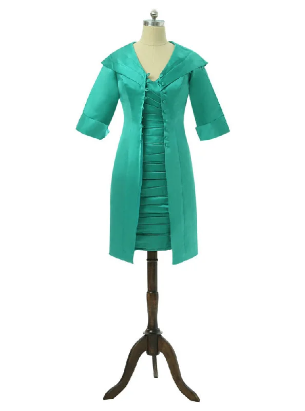 Green Mother Of The Bride Dresses Sheath Knee Length With Jacket Boat Neck Shawl Collar Notched Collar Green Mother Of The Bride Dresses Sheath Knee Length With Jacket Boat Neck Shawl Collar Notched Collar