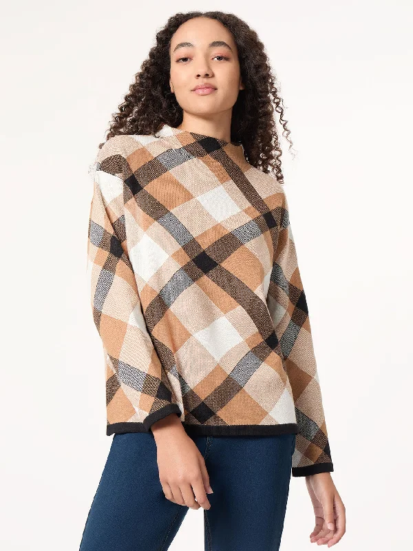 Mock Neck Jacquard Sweater Fitted Loose Oversized