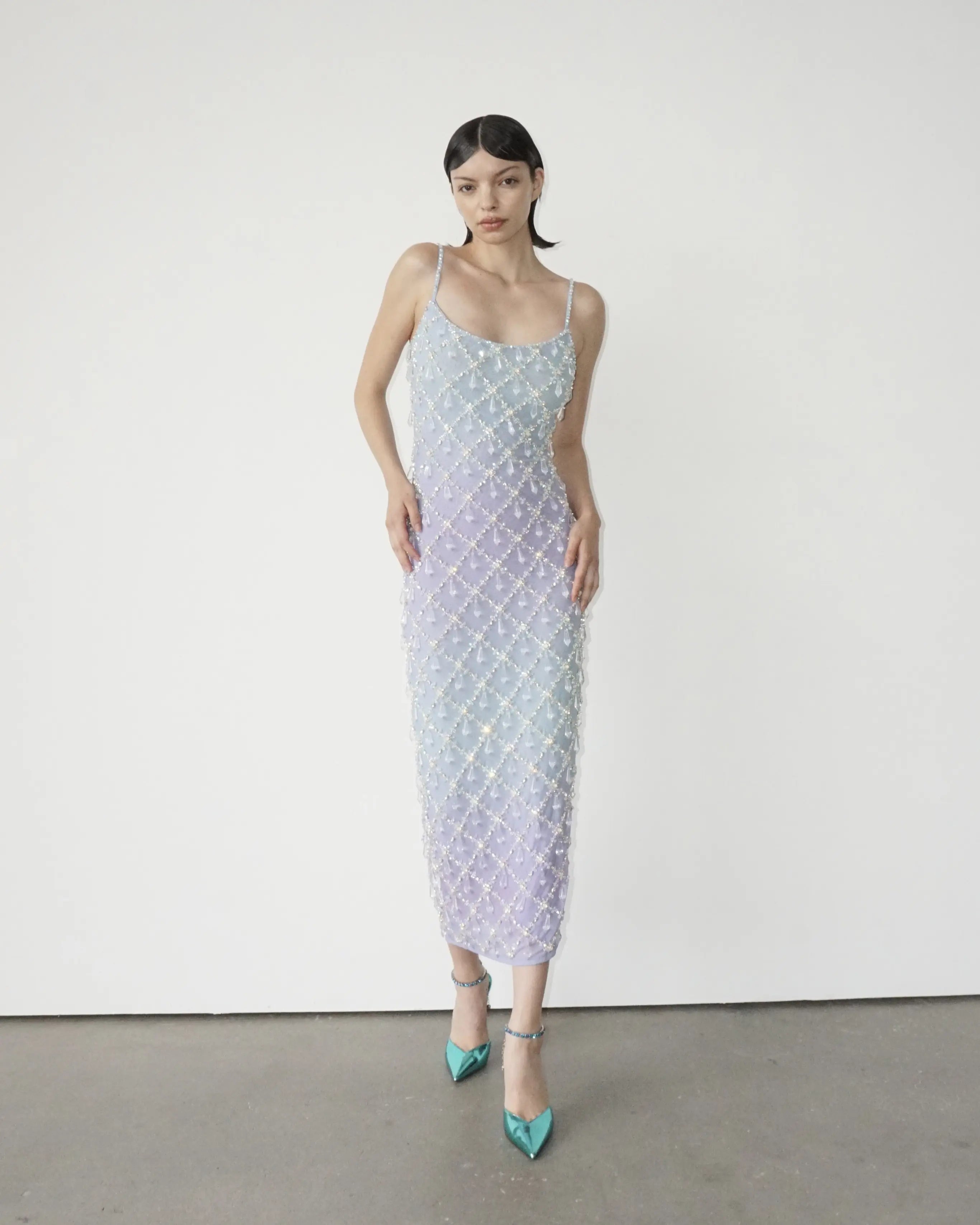 Calliope Luxury Crystal Blue Ombre Maxi Party Dress Tunics Exclusive limited