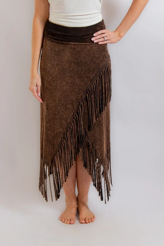 Brown Asymmetrical Fringe Skirt maxi skirt elegant