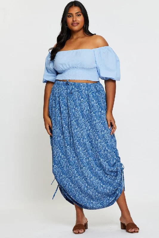 Boho Print Maxi Rushed Skirt Waist Tie leather skirt modern