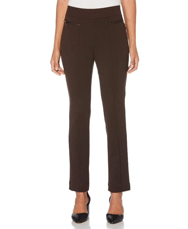 Petite Ponte Knit Slim Leg Pant - Comfort Fit Soft Cotton Pants