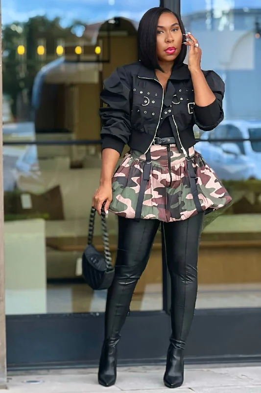 Bonnie Camo Bubble Hem Mini Skirt lace skirt delicate