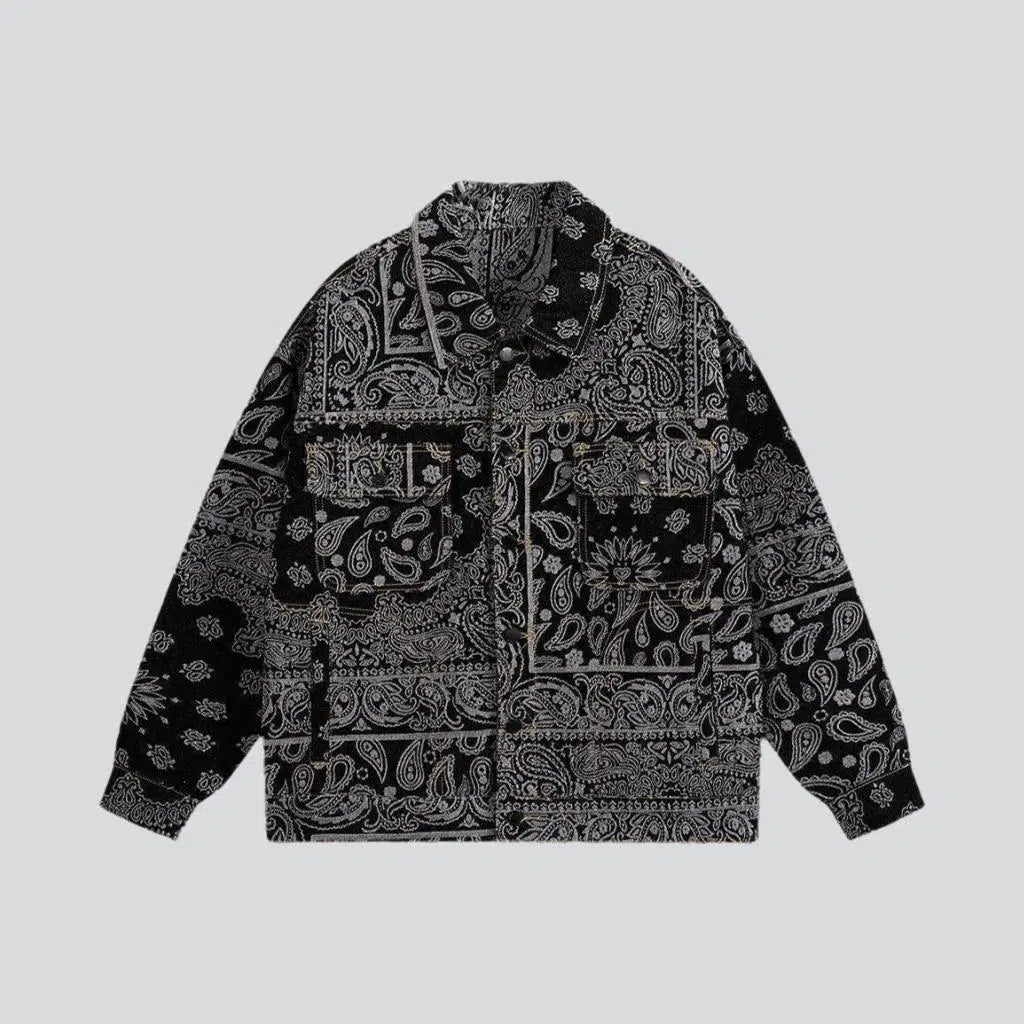 Painted men's jeans jacket Herringbone Jacket Houndstooth Jacket Plaid Jacket