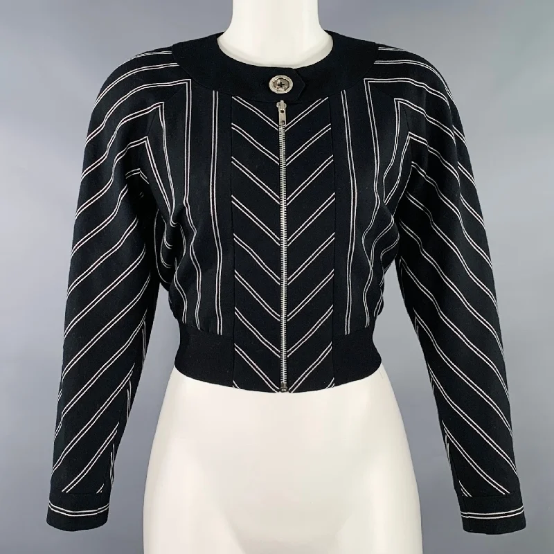 PALLANT Size 6 Black White Virgin Wool Stripe Zip Up Jacket Blazer Fleece Jacket Down Jacket Parka