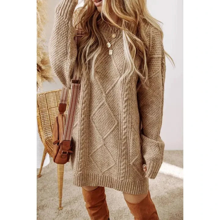 Women's Parchment Cable Knit Sweater Dress Transparent Opaque Sheer
